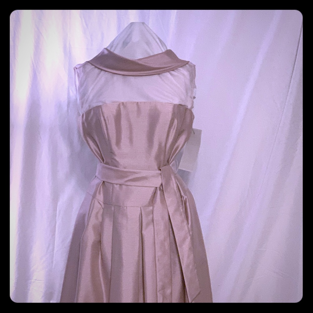 Blush pink knee length cocktail dress.